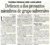 Detienen a dos presuntos miembros de grupo subversivo